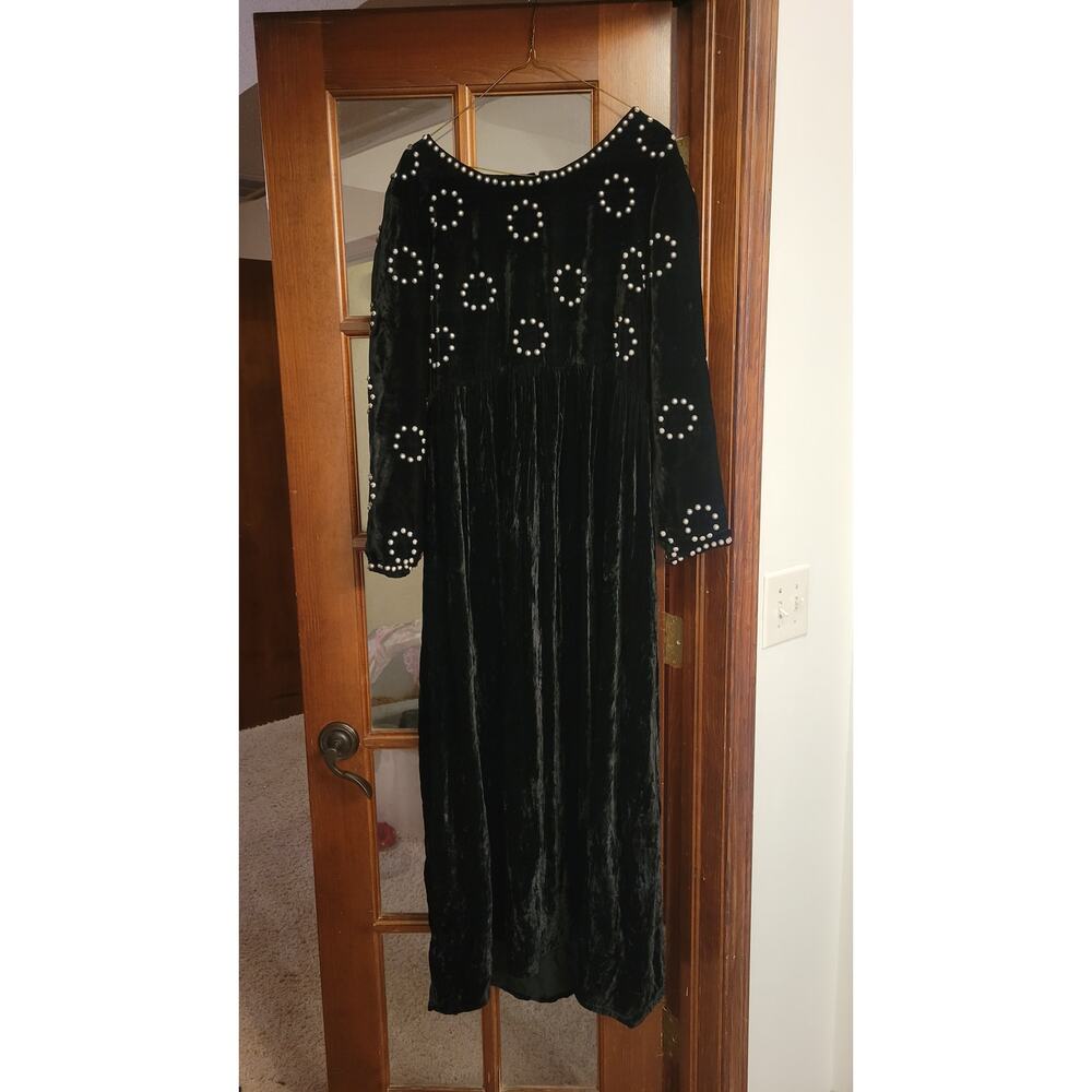 Double D Ranch Studded Black Velvet Maxi long sleeve dress Medium